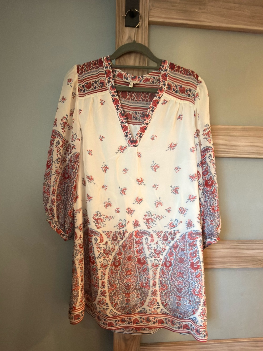 Joie Cream Mini Dress with Red and Blue Paisley Print
